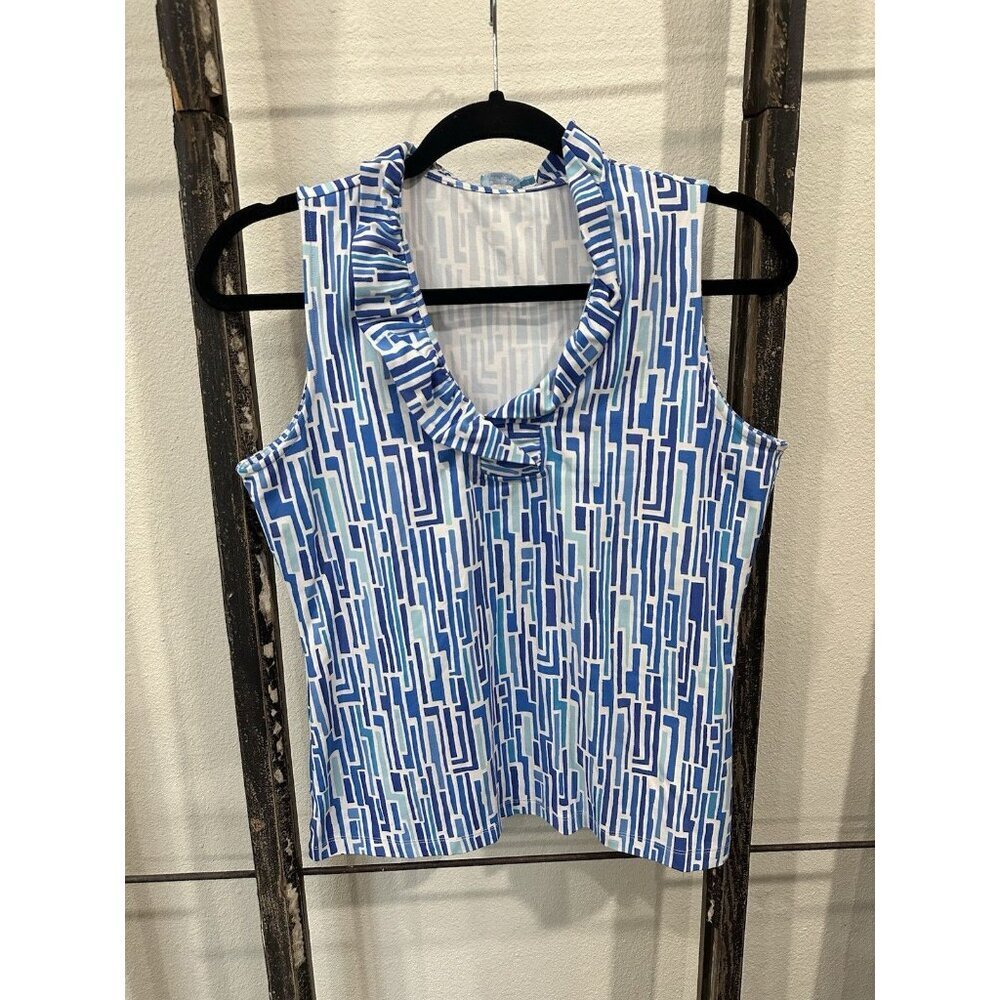 J.McLaughlin Durham Sleeveless Ruffle Top in Catalina Cloth fabric Sz S